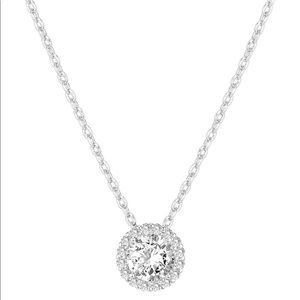 14K White Gold Halo Necklace
